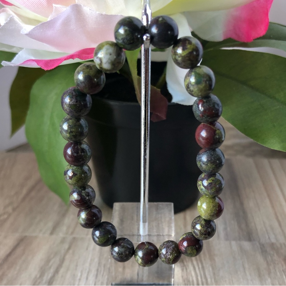 Bloodstone Natural Stone Beads Stretchable Bracelet 7" - 8mm Beads Best Gift